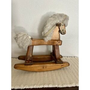 Vintage Amish Style Small Wooden Rocking Horse 14" Tall Excellent Condition